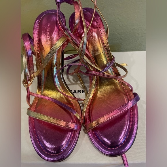 NEW ISABEL MARANT Aliza Leather Ankle Strap Sandal Metallic Pink Ombré 40FR 8MP - Picture 15 of 16